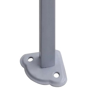 Detailaufnahme: Fuß eines creme-weißen vidaXL Partyzelts, Stahl, Befestigungslöcher.