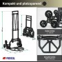 Schwarze klappbare PROREGAL Treppensackkarre ELEPHANT aus Aluminium, ausgeklappt und gefaltet, mit sternförmigen Rädern. Traglast 80kg.