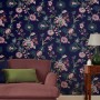Joules Vliestapete Vine Cottage Floral Royal Navy Blau mit Blumenmuster.