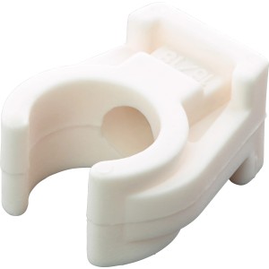 Weißer Rohrclip Einfach, Ø 18 mm, aus Kunststoff mit M6-Gewindehülse.