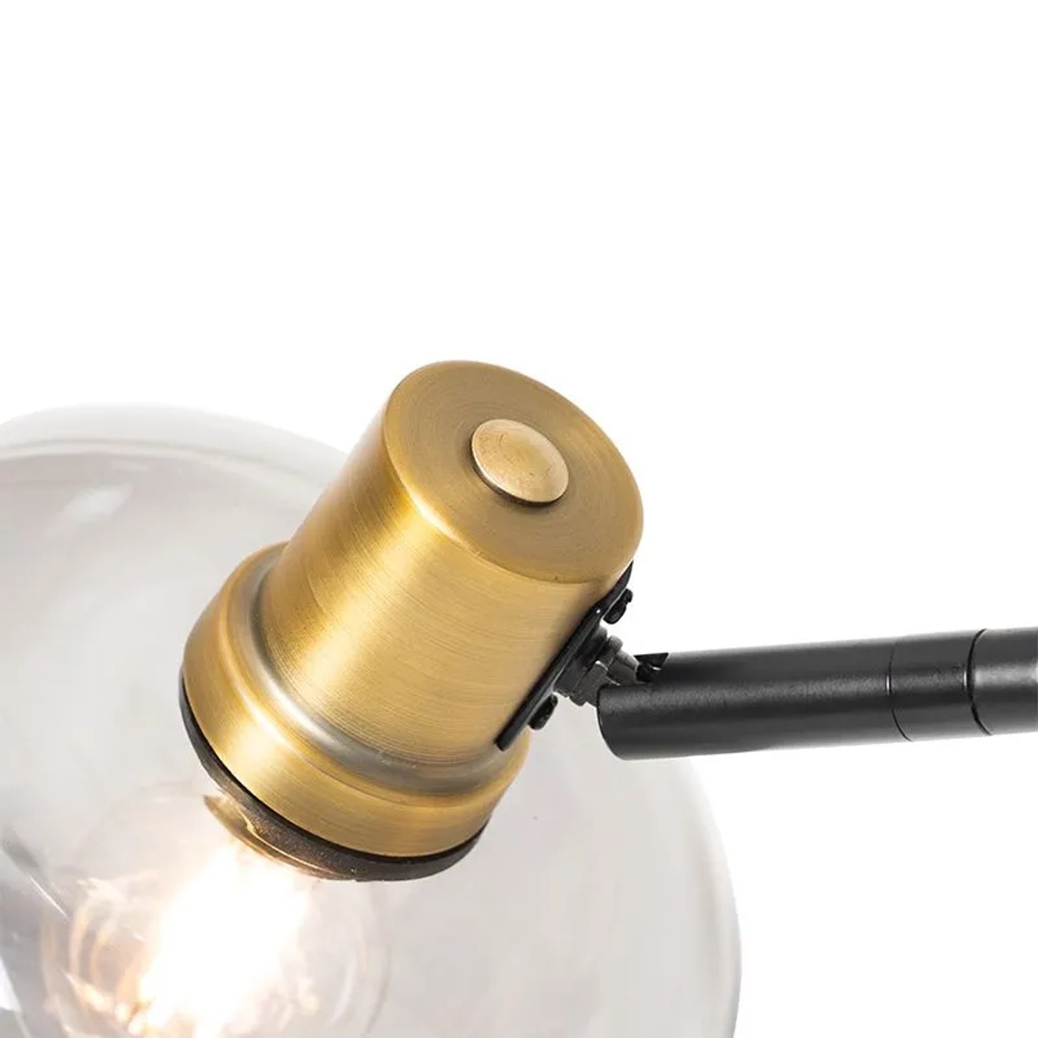 Detailaufnahme: QAZQA Stehlampe Zuzanna, schwarz/gold, Rauchglas, 3-flammig. Elegante Innenleuchte.