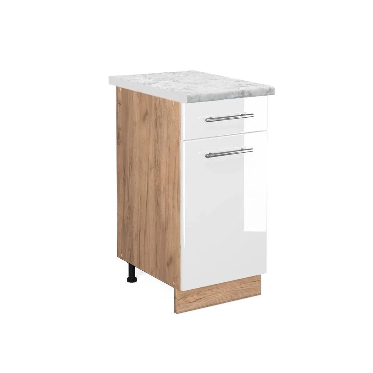 Vicco Küchenunterschrank Fame-Line Weiß Hochglanz Goldkraft Eiche 40 cm AP Marmor