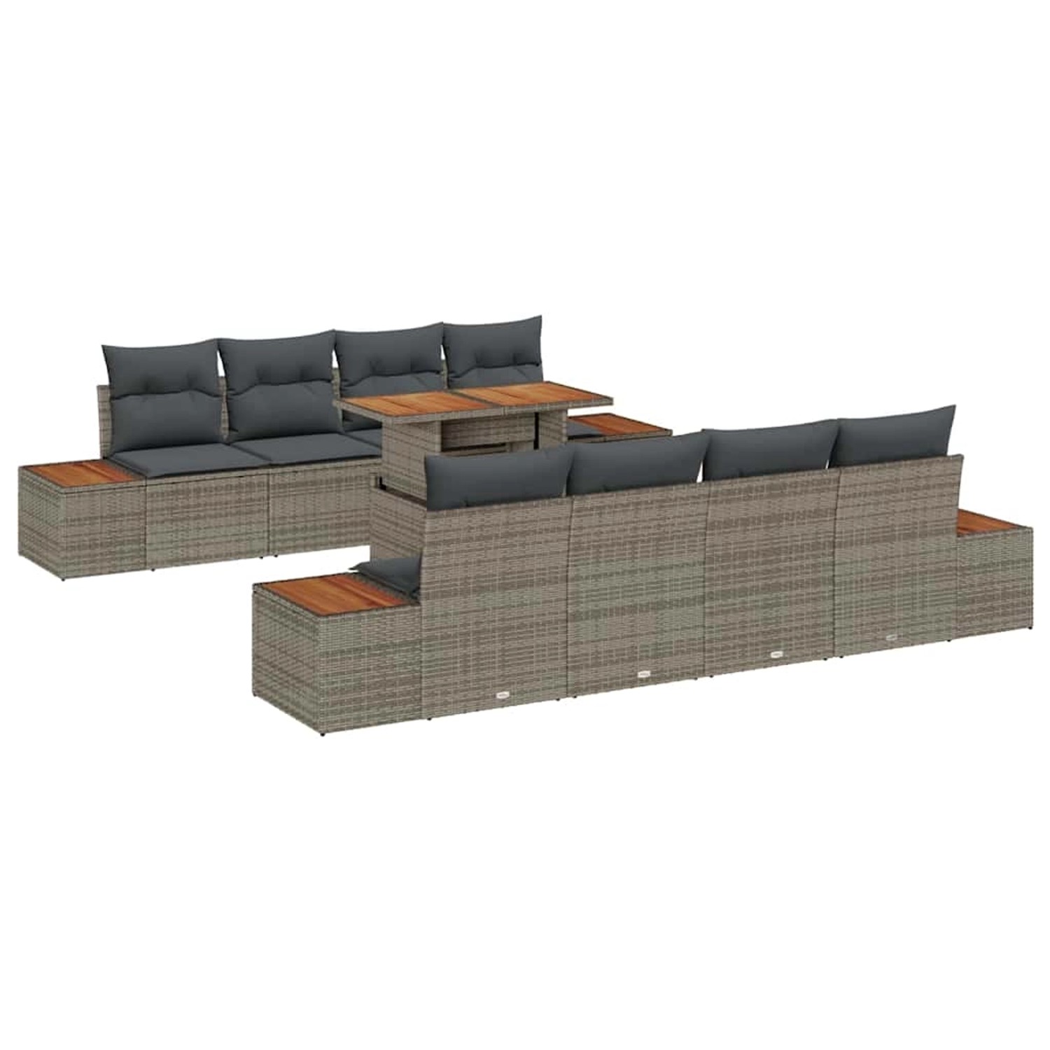 vidaXL Garten-Sofa-Set mit Speicher 9-Tlg Grau Poly Rattan 3358788 günstig online kaufen