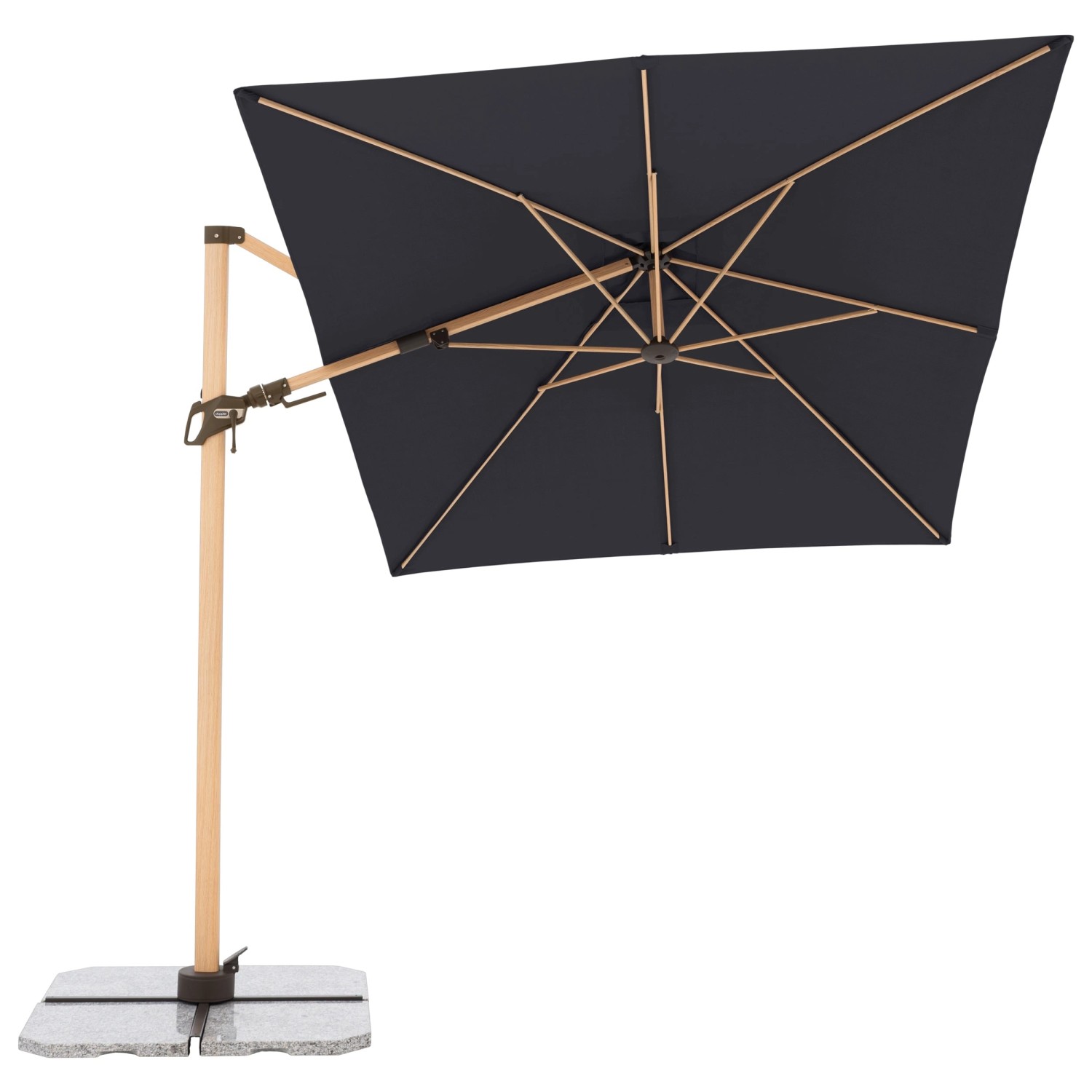 Pendelschirm ALU WOOD AX Ultra, 220x300 cm, anthrazit, Esche hell. Sonnenschirm mit Holzoptik und axial schwenkbar.