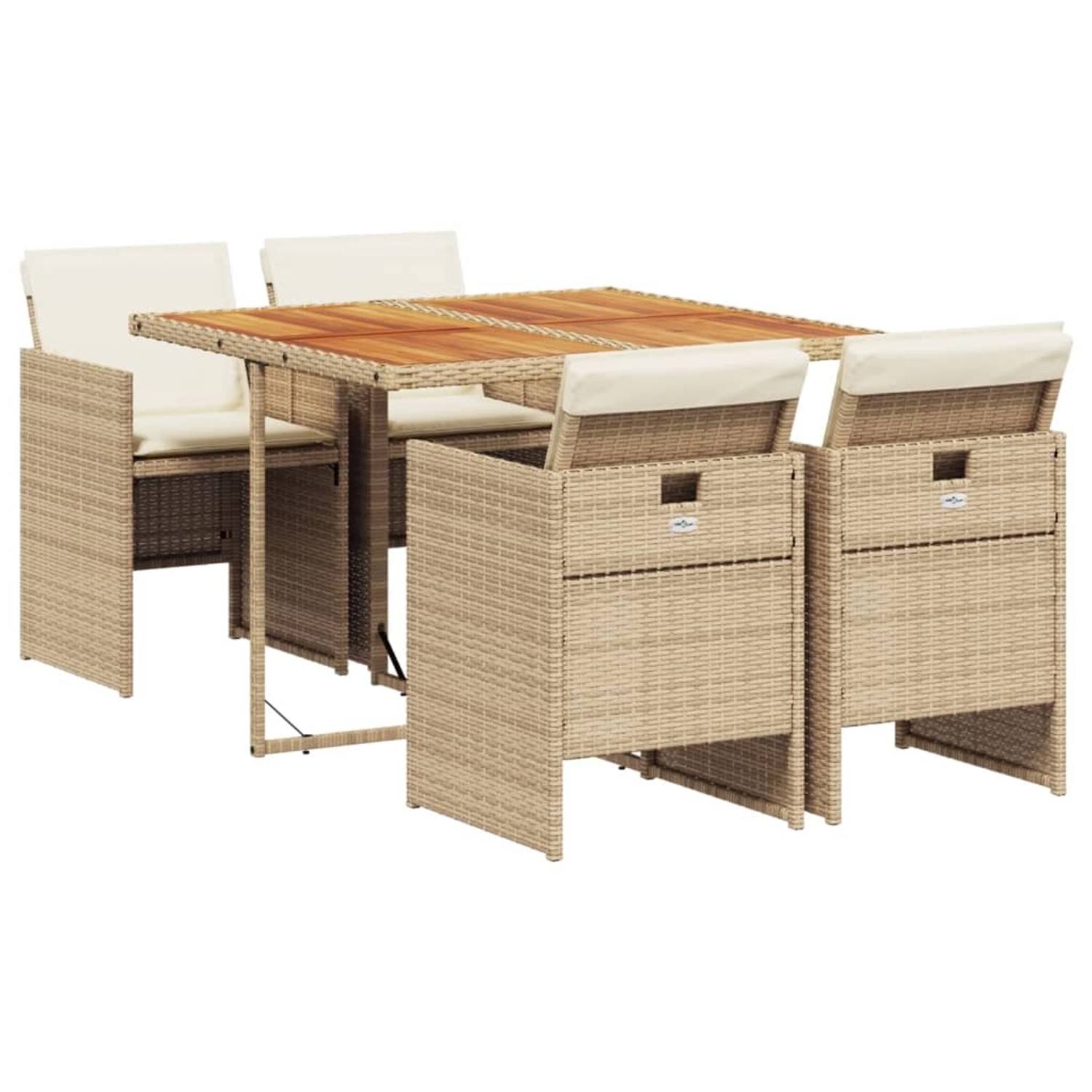 vidaXL 5-Tlg Garten-Essgruppe mit Kissen Beige Poly Rattan 3210544