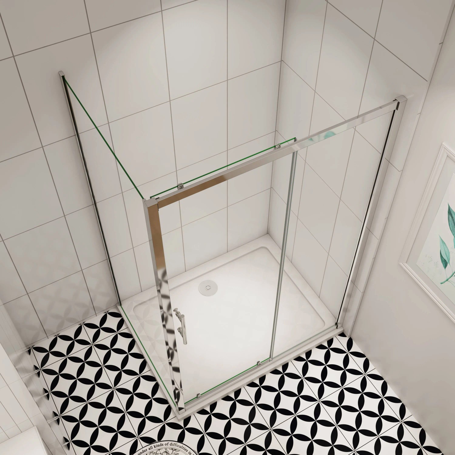 AICA Duschkabine 110cm mit Seitenwand, Schiebetür, 5mm ESG Glas, chromglänzend. Ohne Duschtasse.