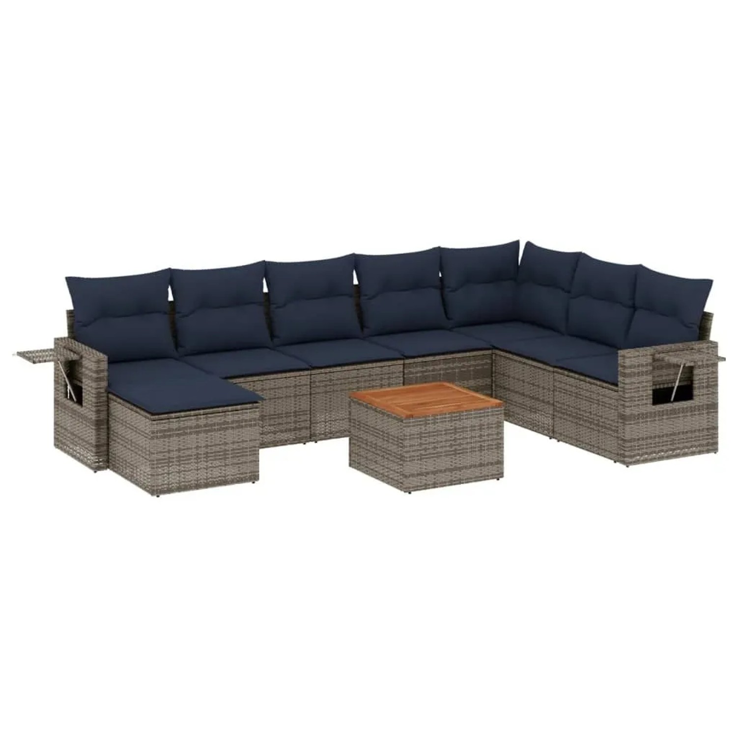 vidaXL 9-Tlg Gartensofa-Set mit Kissen Grau Polyrattan 3224703