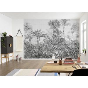 Komar Vliesfototapete Léopards, Dschungel-Motiv in Schwarz-Weiß, 350x250 cm.