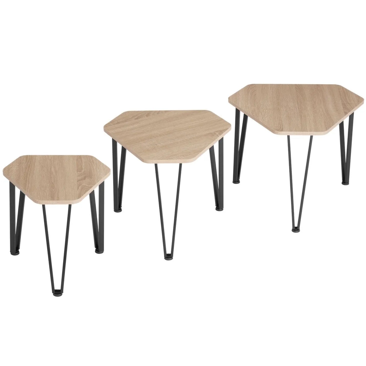 Tectake Beistelltisch Set Torquay 3 Teilig Industrial Style  58 70 x 52 x 45 50 cm Industrial Holz Hell  Eiche Sonoma
