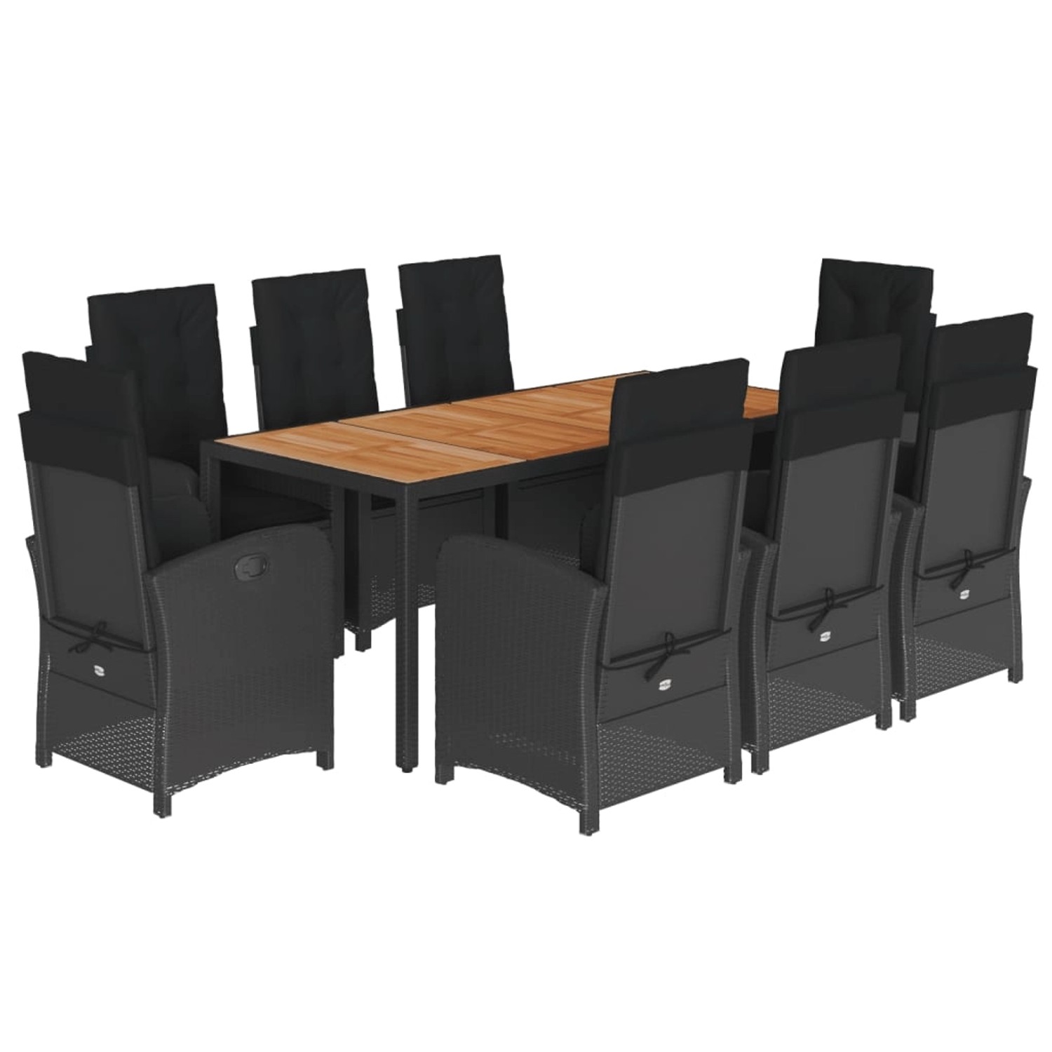 vidaXL 9-Tlg Garten-Essgruppe mit Kissen Schwarz Poly Rattan 3212238