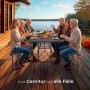 Anthrazit Campingtischgarnitur Panja, klappbar, mit 6 Personen am See. Robuster Kunststoff, wetterfest für Camping & Outdoor.