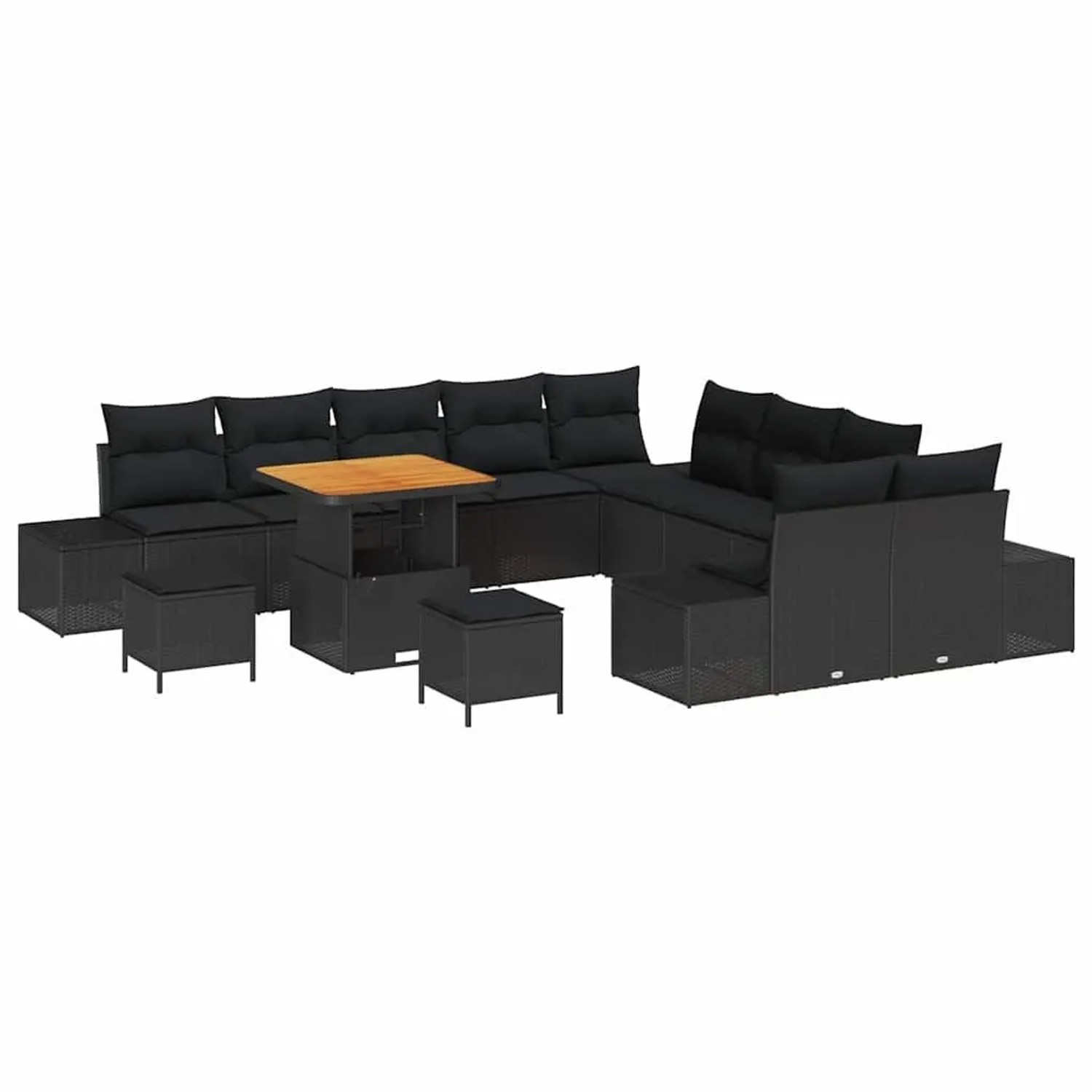 vidaXL Gartensofa-set mit Kissen 13-Tlg Schwarz Poly-Rattan 3364789 günstig online kaufen