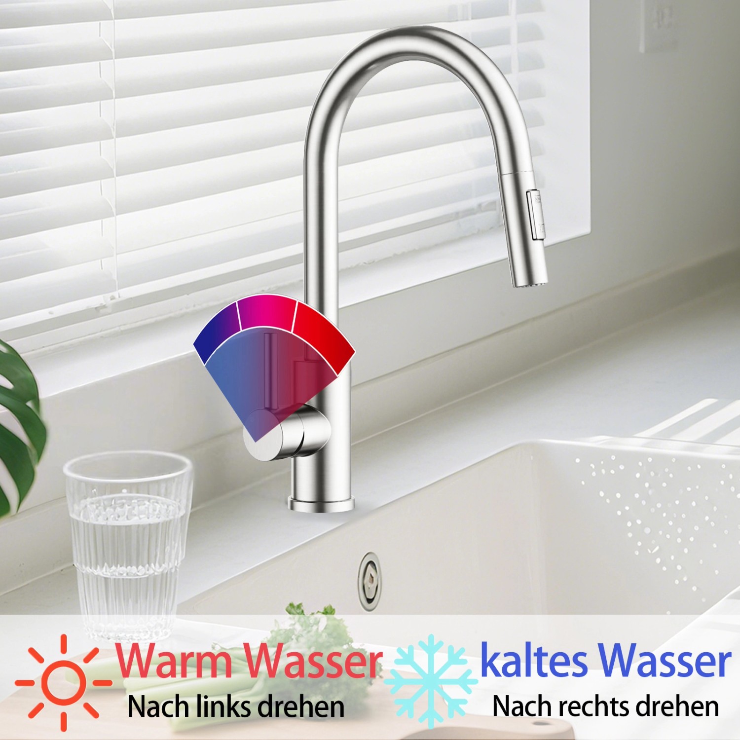 AICA Säulenbrause-Wasserhahn Silber Zwei Wasserauslassmodi Küche Mischbatterie Ausziehbar 360° Drehbar Einhand-Spültischarmatur Bad Küchenarmatur_5