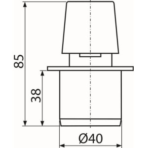 Technische Zeichnung AlcaDrain Rohrbelüfter DN40 mit Maßangaben für Installation.