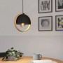 Moderne Eglo Pendelleuchte Callow, schwarz-braun, mit Holzring und Textilkabel, Ø 23 cm.