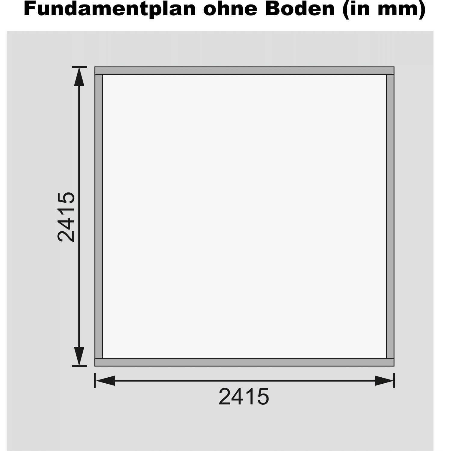 Fundamentplan des Karibu Holz-Gartenhauses Sitten, 242x242 cm, ohne Boden.