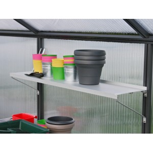 KGT Universal-Aluminium-Hängeregal 100 cm für Gewächshaus, mit Töpfen und Zubehör.