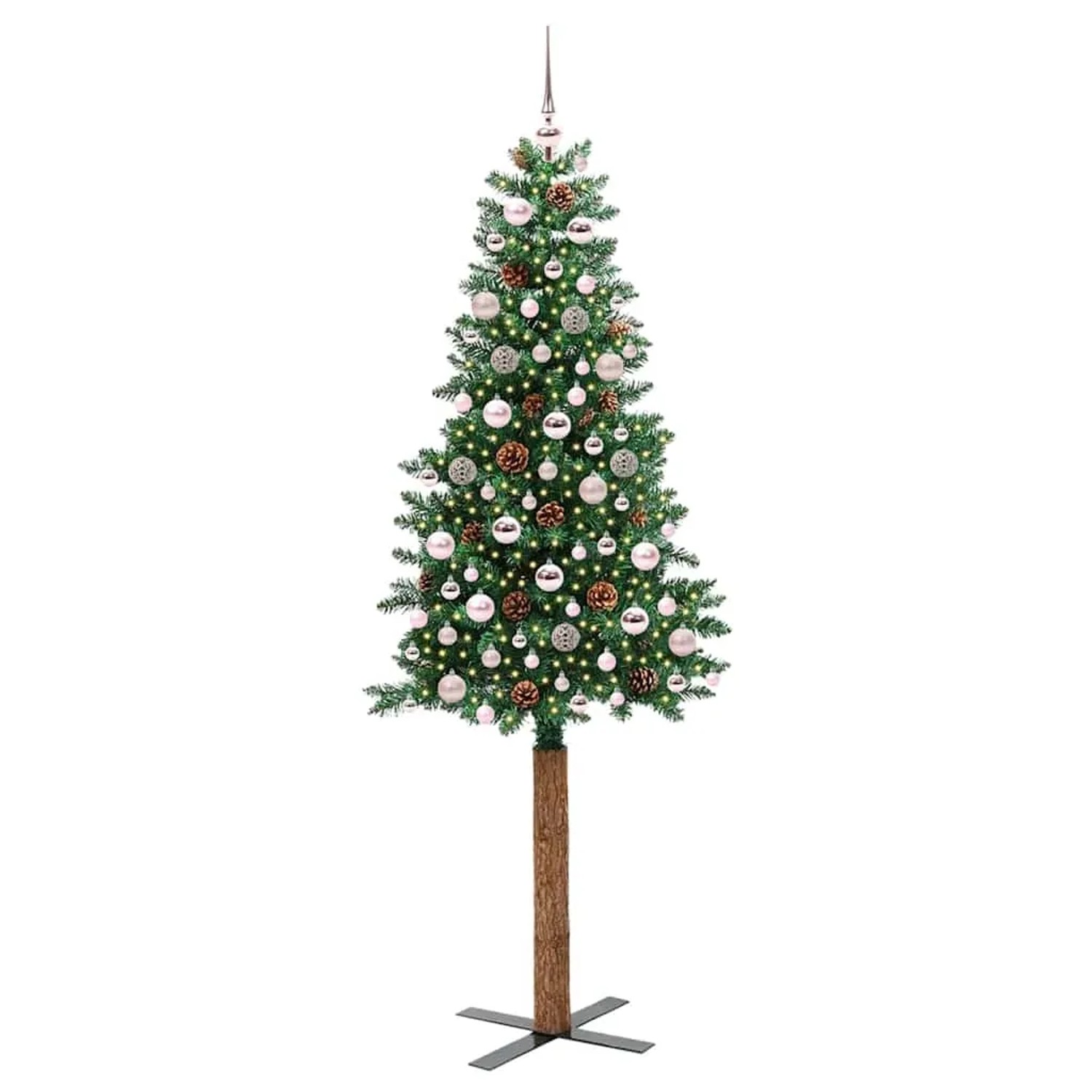 vidaXL Schlanker Weihnachtsbaum mit 300 LEDs mit Ständer Grün 210 cm 3394879