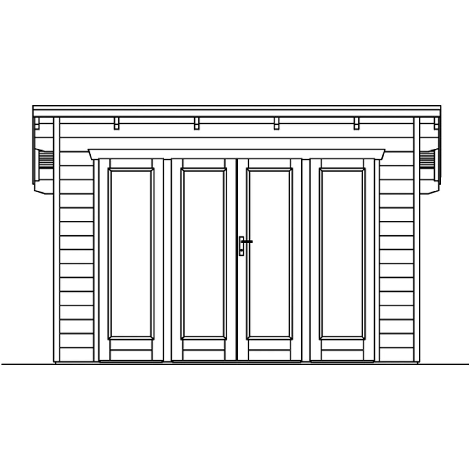 Skizze: Skan Holz Gartenhaus Ostende 1, Schwedenrot, mit Doppeltür. Ideal als Gerätehaus oder Gartenpavillon.