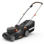 Worx Akku-Rasenmäher 2-in-1 WG737E Nitro 40 V mit Fangsack, seitliche Ansicht.