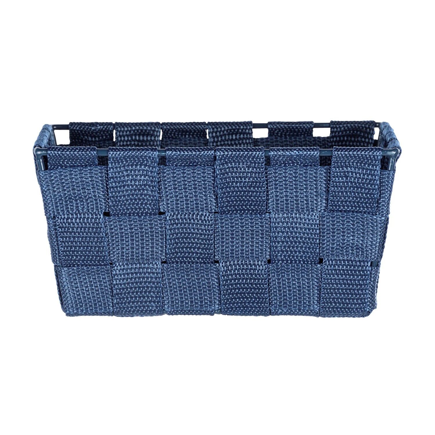 Dunkelblauer Wenko Aufbewahrungskorb Adria Mini aus Kunststoff-Geflecht, 19x9x14 cm.