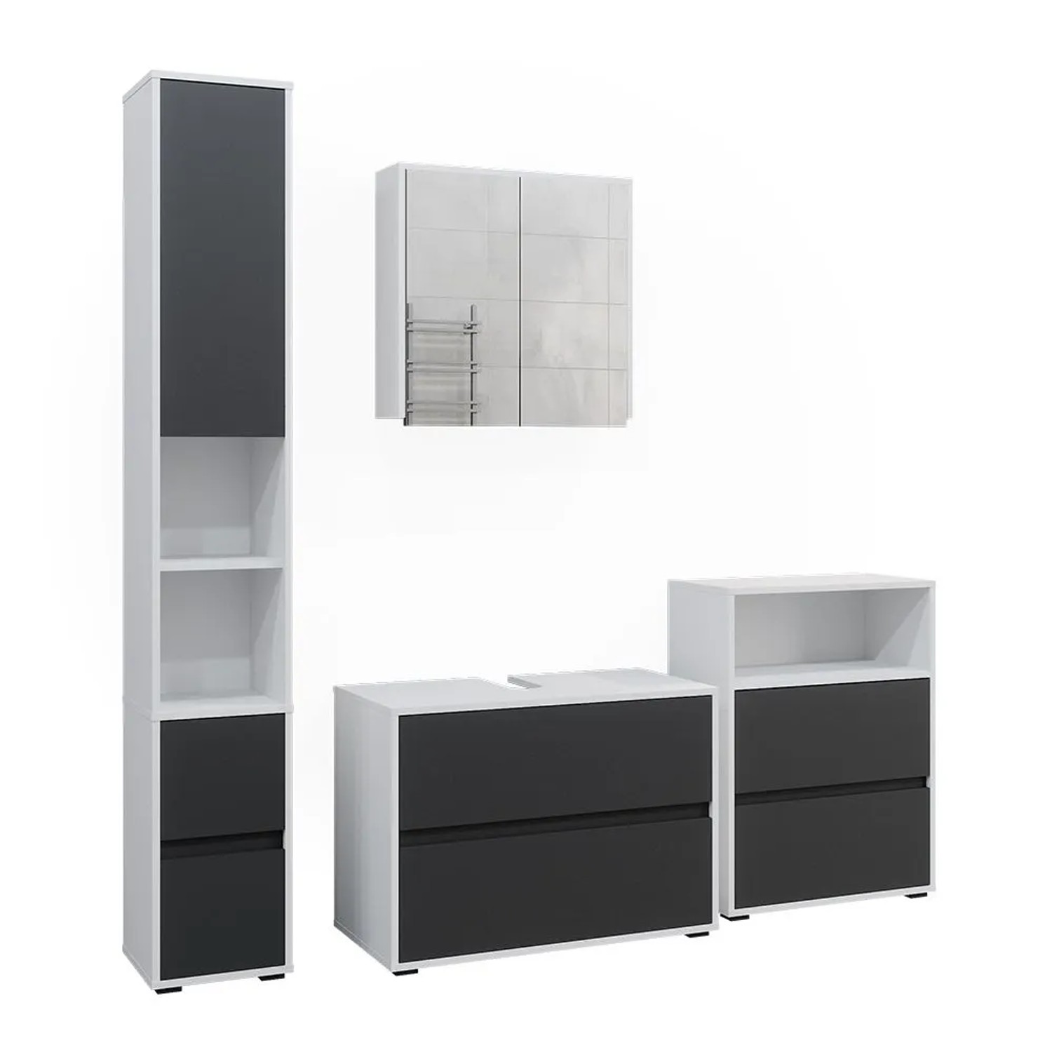 Vicco Badmöbel-Set Maltin Weiß/Anthrazit 80 x 58 4-teilig