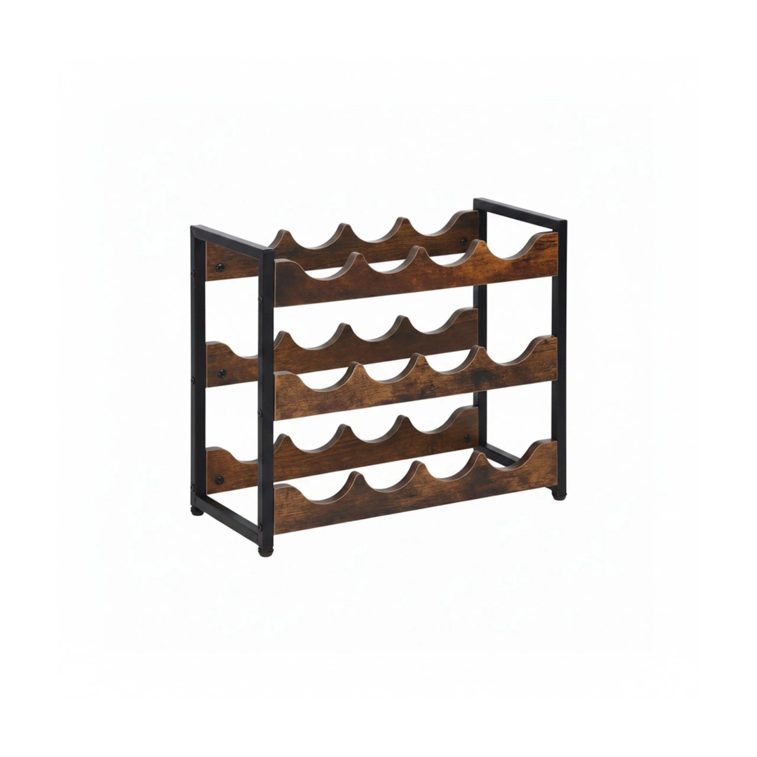 Relaxdays Weinregal MDF Eisen Braun Schwarz für 12 Flaschen Höhenverstellbar 38 cm x 44,5 cm x 20 cm 15 kg