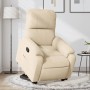 Cremefarbener Relaxsessel mit Aufstehhilfe aus Mikrofaser, verstellbare Rückenlehne und Seitentasche.