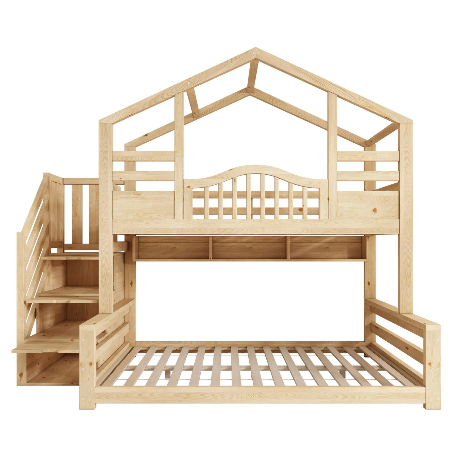 Merax Etagenbett 90x200+140x200cm Treppenschrank Natur