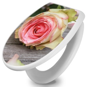 Weißer WC-Sitz mit Absenkautomatik und rosa Rosen Motiv von Banjado.