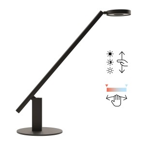 Schwarze Luctra LED Schreibtischlampe mit Gestensteuerung für Licht und Farbtemperatur.