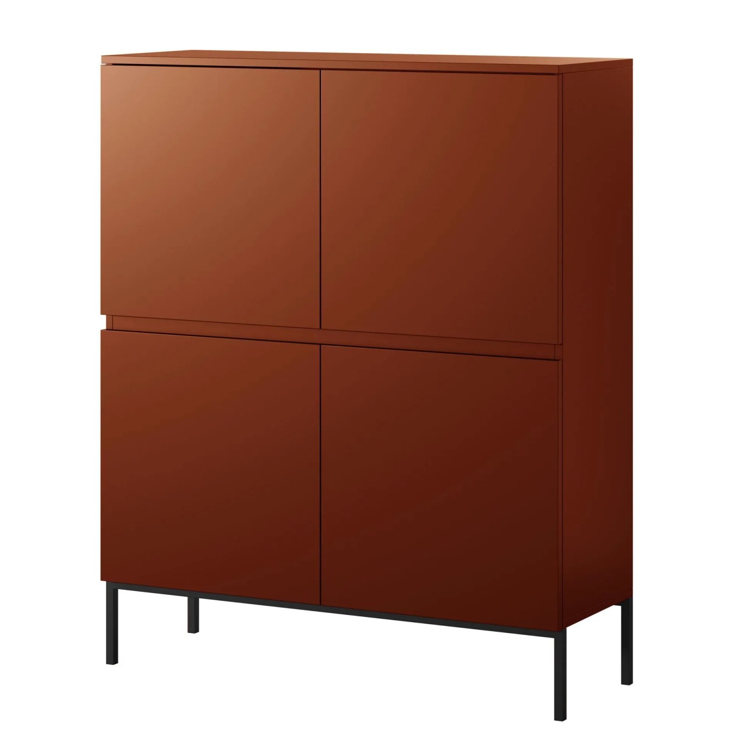 Selsey Highboard Bemmi 100 cm hoch Ziegelrot mit schwarzen Beinen