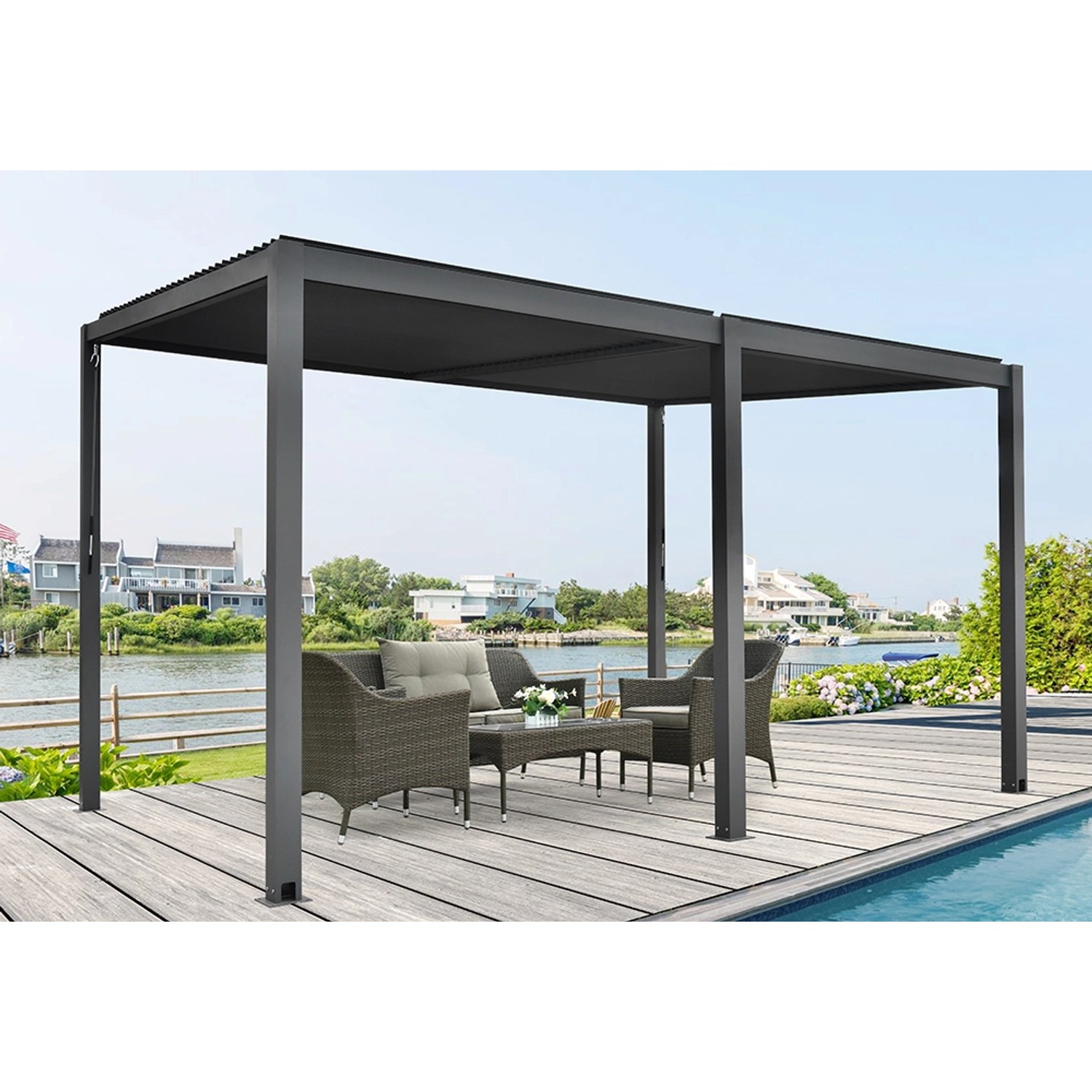 Floraworld Pergola mit Lamellendach Anthrazit 400 cm x 310 cm günstig online kaufen