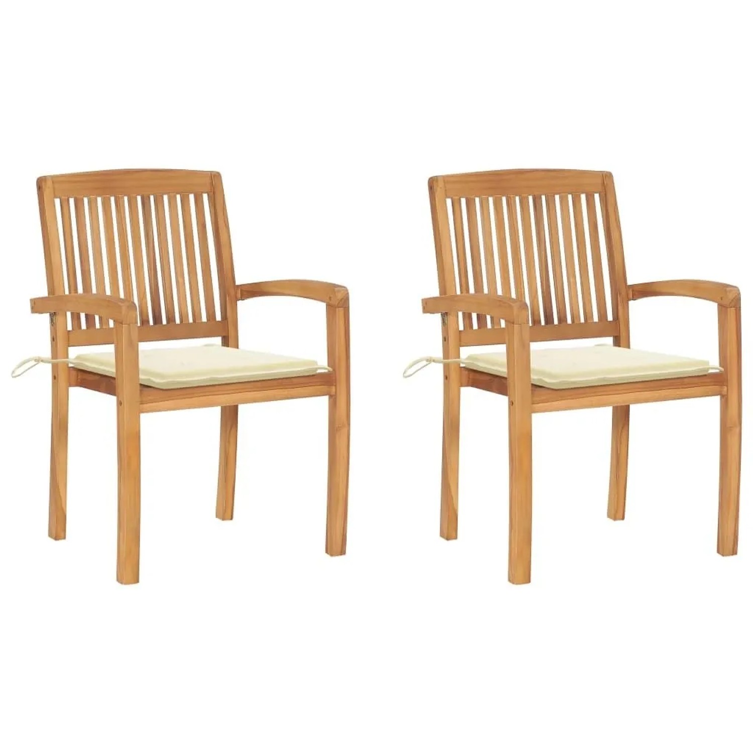 vidaXL Gartenstühle 2 Stk mit Cremeweißen Kissen Massivholz Teak 3063254