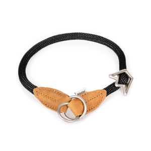 Schwarzes Rudelkönig Zugstopphalsband Größe 7 für Hunde aus Nylon mit Lederdetails.