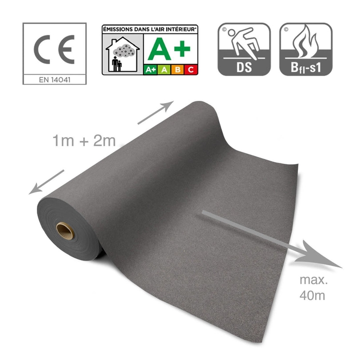 Grauer KARAT Messeteppich Sintra als Rollenware, individuell auf Maß zuschneidbar.