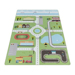 Ayyildiz Kinderteppich Play, 100x150 cm, grün mit Straßen-Motiv, ideal zum Spielen.