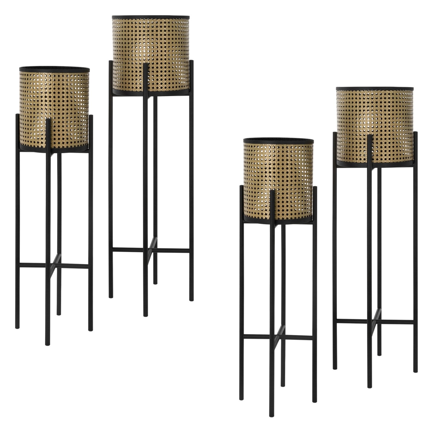 ML-Design Blumenständer 4Er Set Schwarz-Gold 16,5x16,5x80,5cm 19x19x90cm St günstig online kaufen