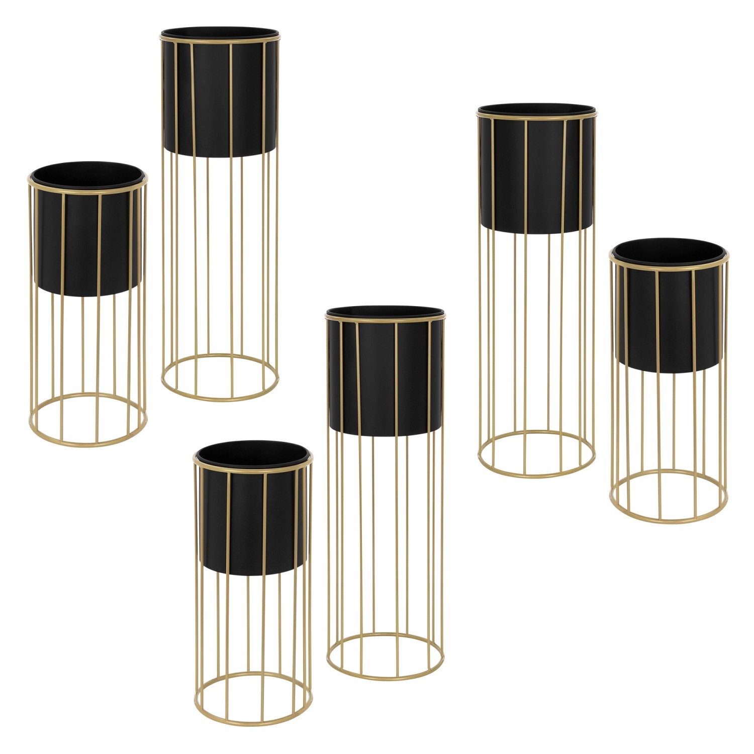 ML-Design Blumenständer 6Er Set Schwarz-Gold 21x46,7 cm 24x70,5 cm Rund Stahl