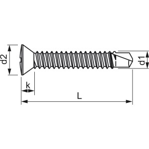 Technische Zeichnung: Sfs SP3 12 Fensterbohrschraube aus Stahl, 3,9x19 mm, PH 2 Senkkopf, mit Maßen.