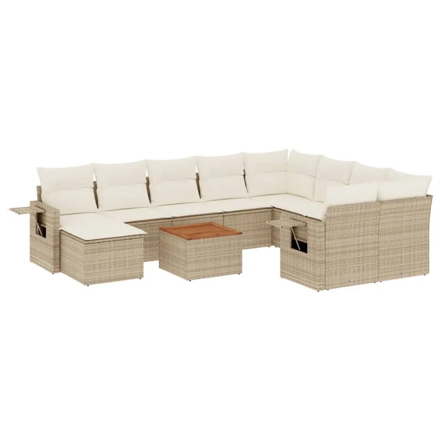 vidaXL 11-Tlg Garten-Sofagarnitur mit Kissen Beige Poly Rattan 3224854