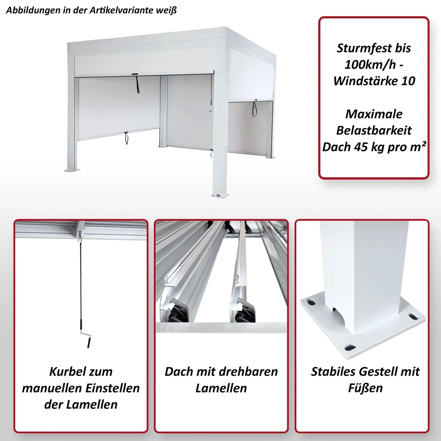 Anthrazitfarbene MCW Pergola L46 3x4m mit Seitenwand und drehbaren Lamellen.