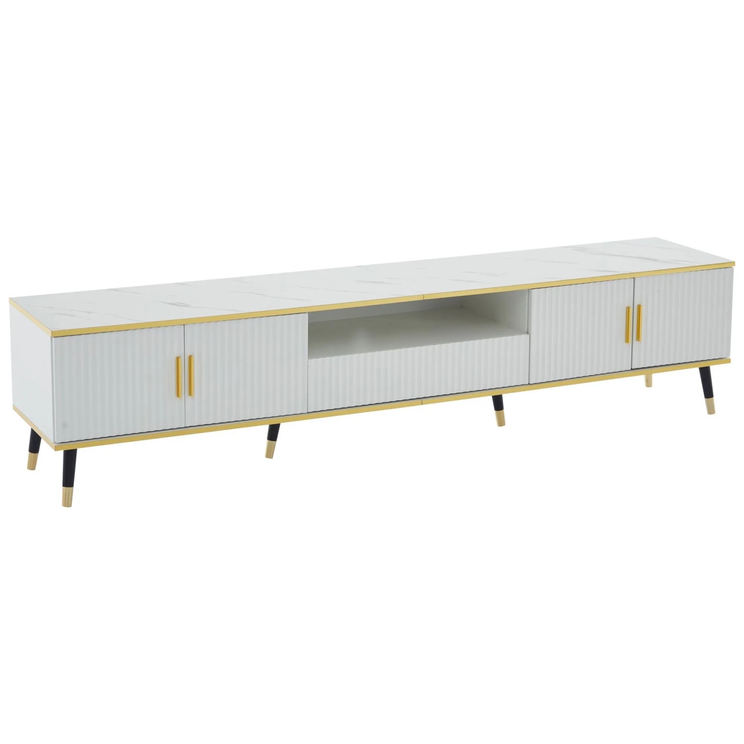 okwish TV Schrank Marmoroptik Lowboard Schublade Wohnzimmer 90 Zoll 200x40x46cm Weiß