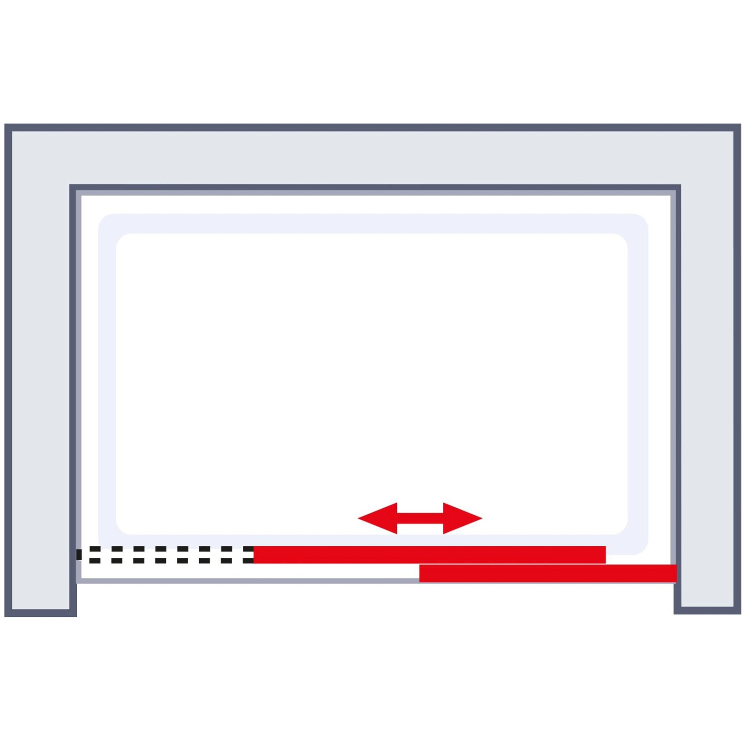 Schemazeichnung: Schulte Schiebetür Kristall Trend, 2-teilig, für barrierefreien Zugang.