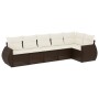 Braune 6-tlg. vidaXL Garten-Sofagarnitur aus Rattan mit cremeweißen Kissen.