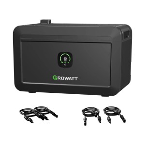 Growatt NOAH 2000 Stromspeicher für Balkonkraftwerk mit Kabeln, 2048Wh Kapazität.
