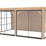 Moderne weka Gartenlaube Lumley aus Fichte mit Flachdach, 3 Glasschiebetüren und Holzwänden für Terrasse.