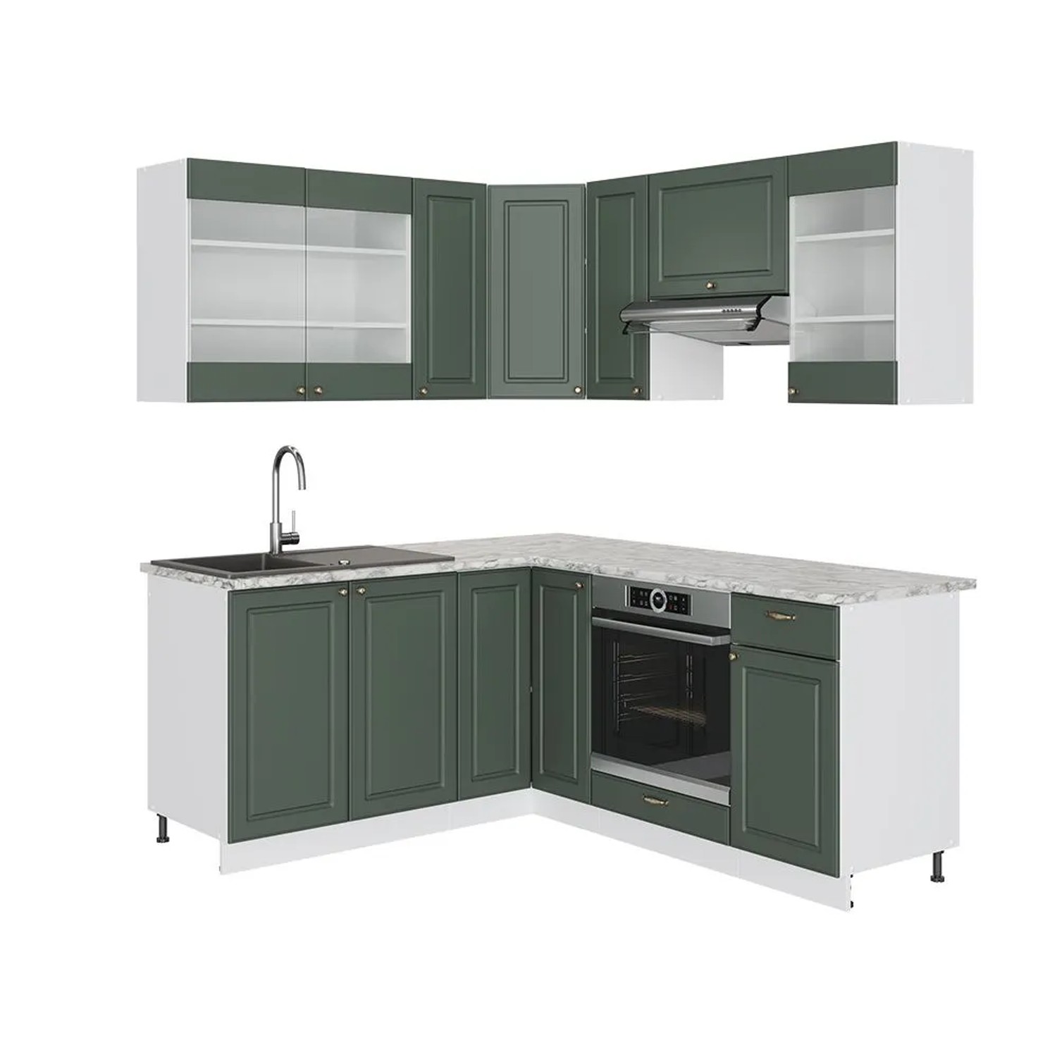Vicco Eckküche Fame-Line Grün-Gold Landhaus/Weiß 190 x 82 ohne Arbeitsplatte