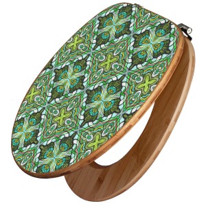 Banjado WC-Sitz aus Bambus mit grünem Muster. Toilettendeckel für Standard WCs.