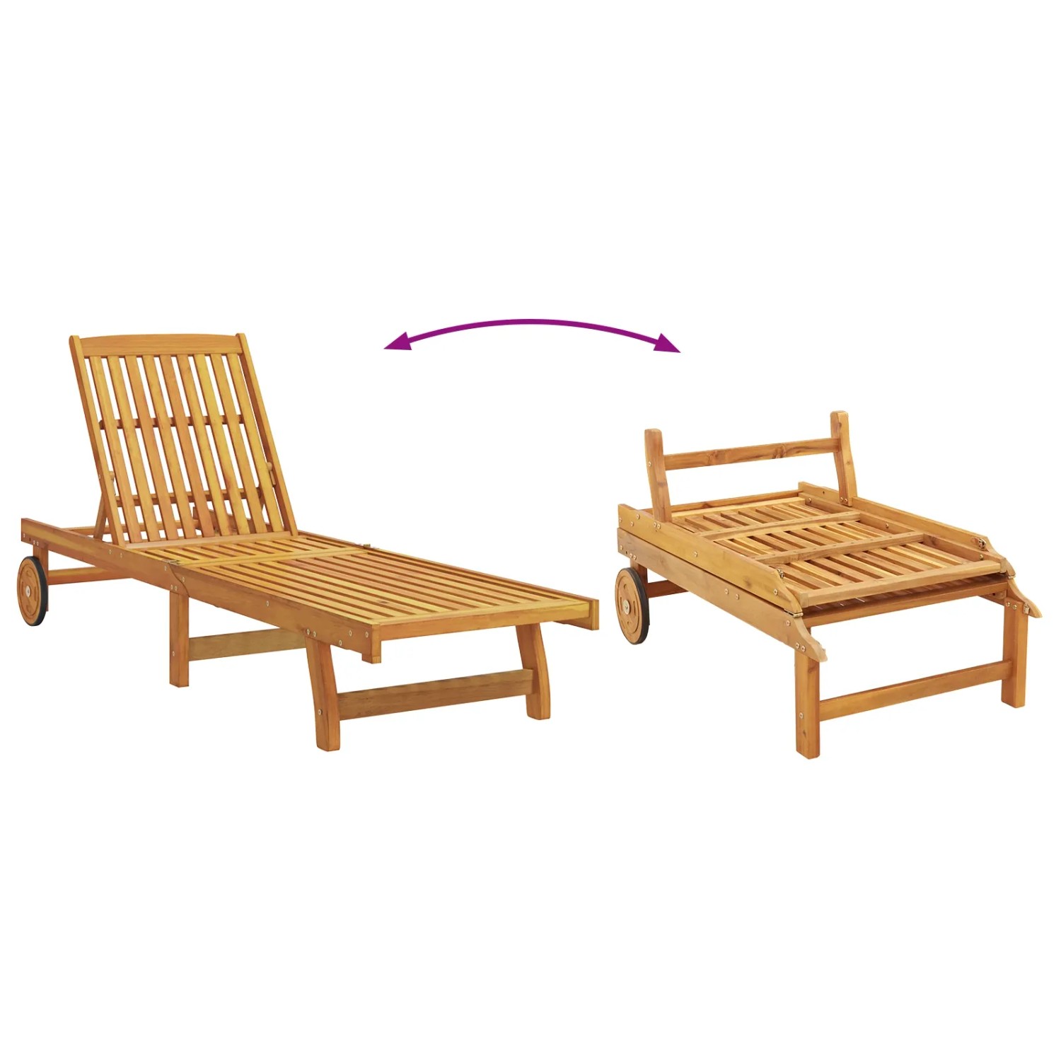 Sonnenliegen Set: 2 Akazienholz Liegen mit Rädern, verstellbar und klappbar für Garten & Balkon.